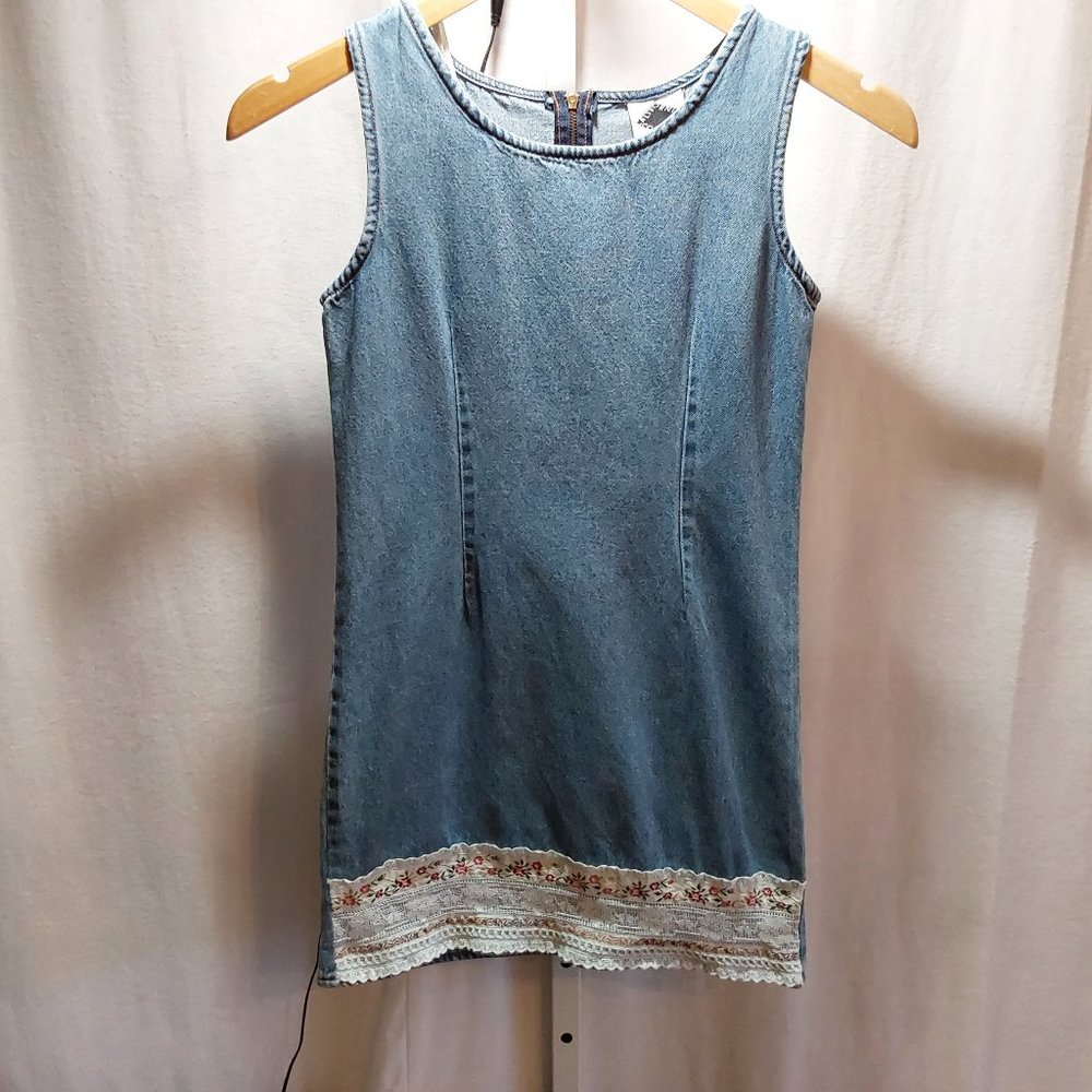 California Concepts Vintage  Blue Jean Dress with Lace Girl's Size 10